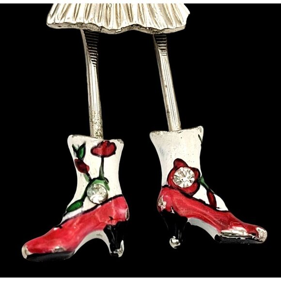 GANZ Carrette Enameled Metal Doll Brooch SHOPPING GIRL Wired Hair Moving Parts - Picture 3 of 5